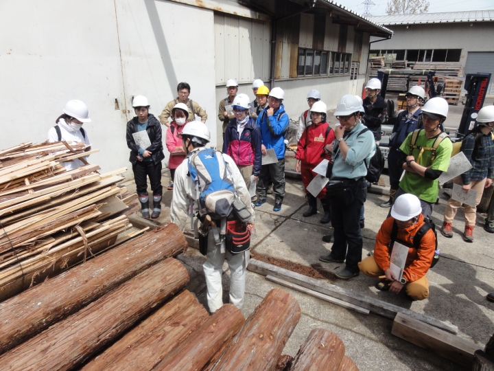 製材棟と演習林産の木材