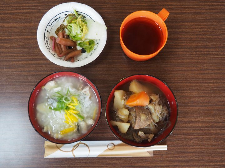 鮎雑炊と猪肉の肉じゃが