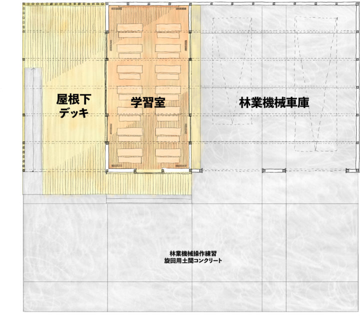 林業機械学習棟スケッチ