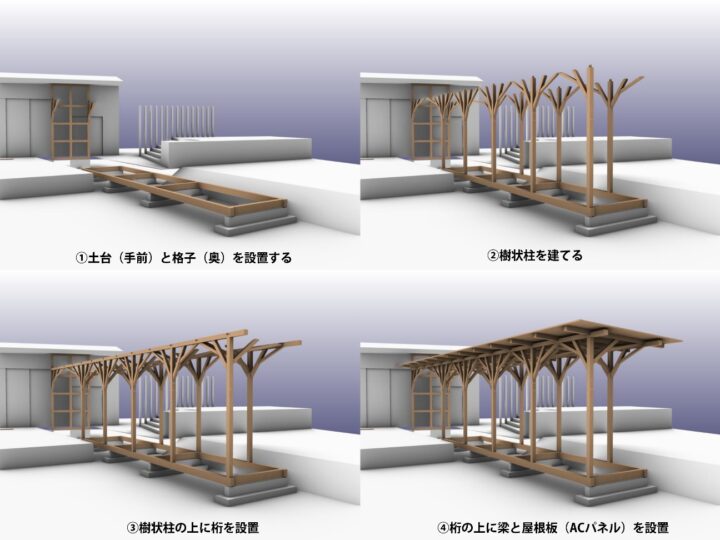 次に、通路の建方を行います