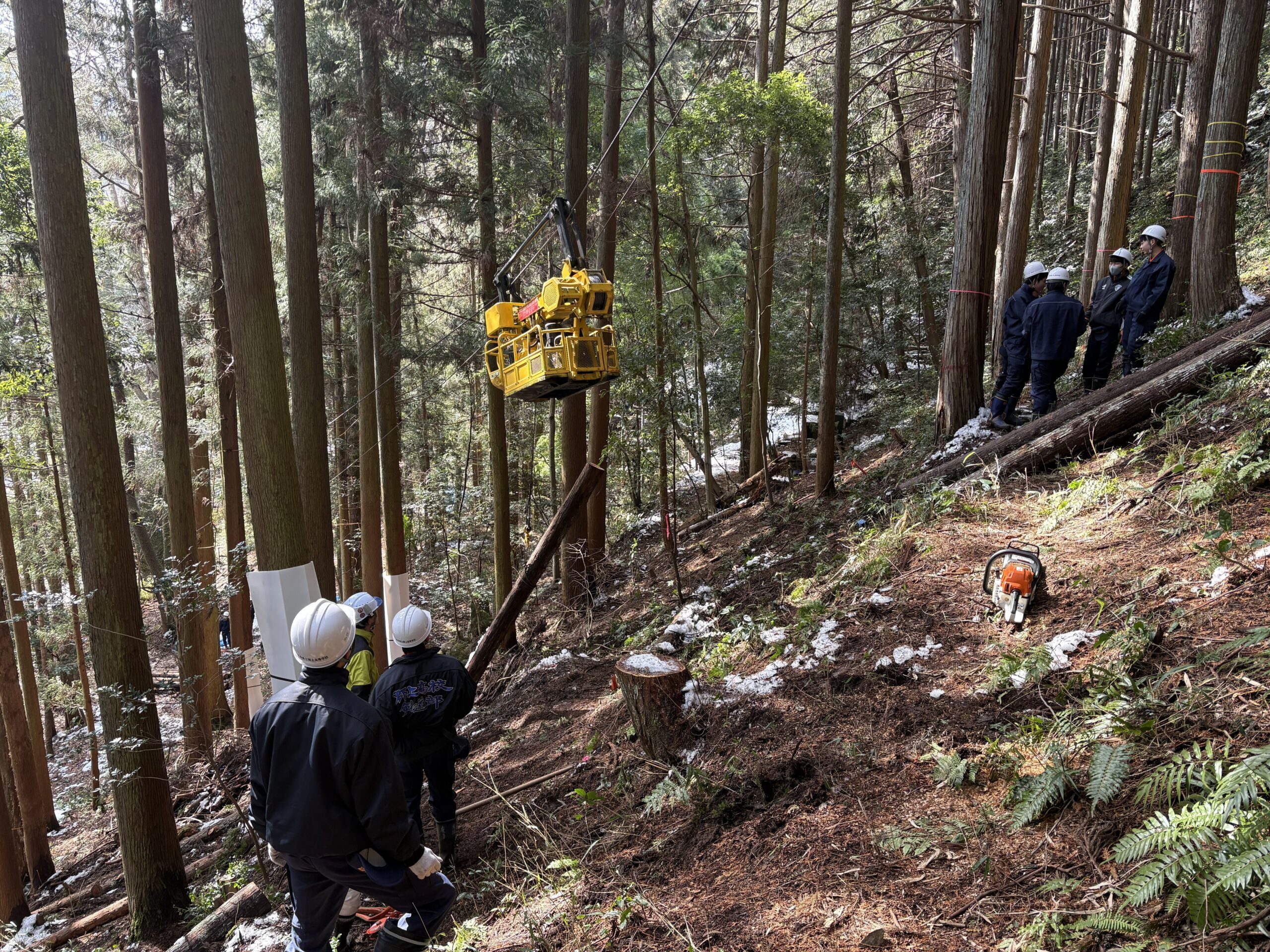 郡上高校で自走式搬器を架設、集材を行いました : 岐阜県立森林文化
